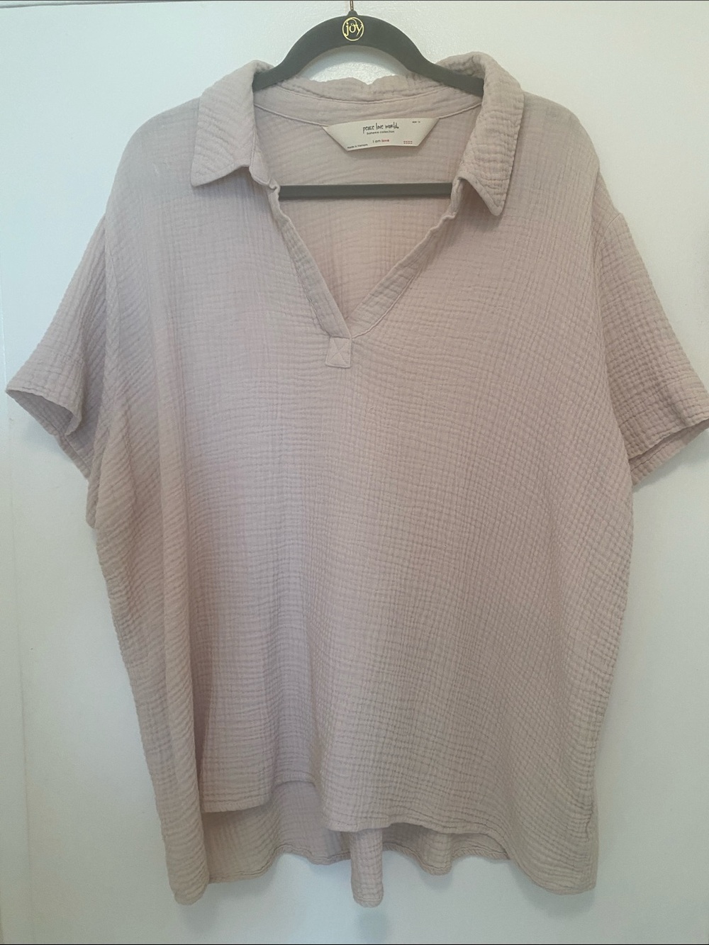 Peace Love World Tan Collared V-Neck Tunic 1X